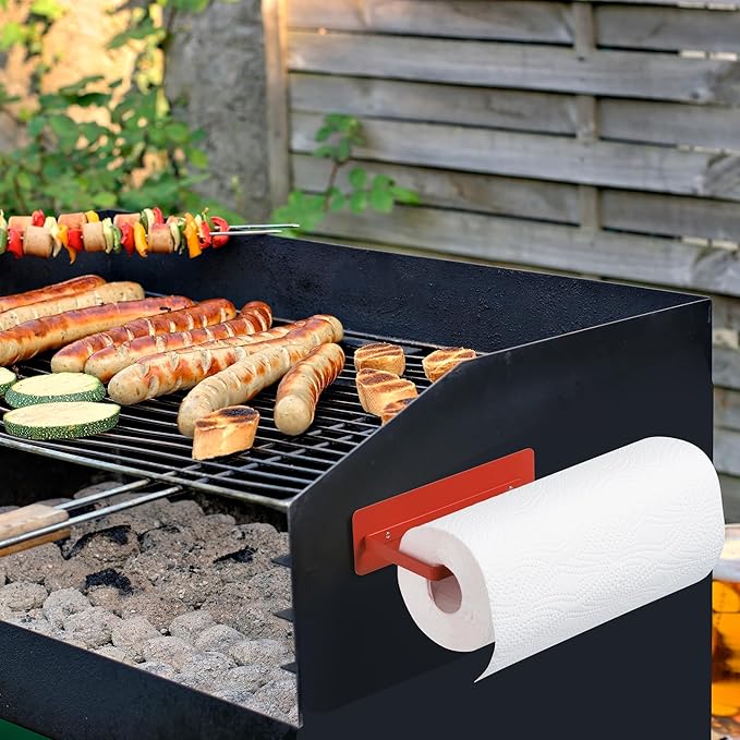 Magnetic Paper Towel Holder for Fridge Red,Heavy Duty Strong Magnet Backing for Toolbox,Grill,BBQ Griddles,RV Tailgates,Microwave,Fridge,Garage - Fit for Large Size of Paper Roll