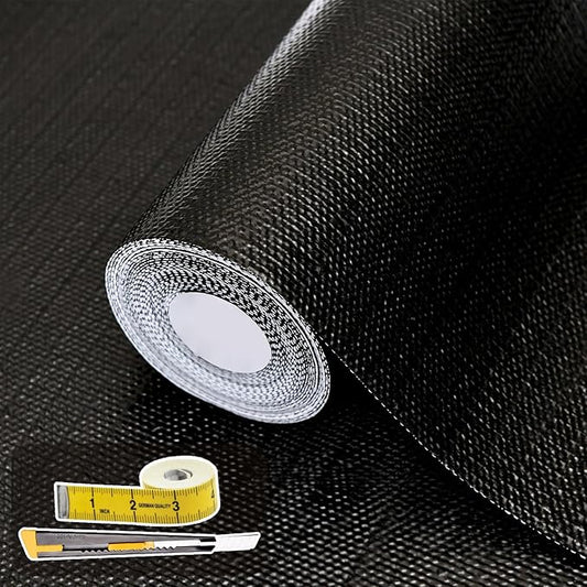 Shelf Liners for Kitchen Cabinets 12in x 20FT, Non Adhesive Drawer Liner Pure Black Thickened Shelf Liner Non-Slip Easy to Clean for Tool Box Refrigerator with Knife and Tape Measure