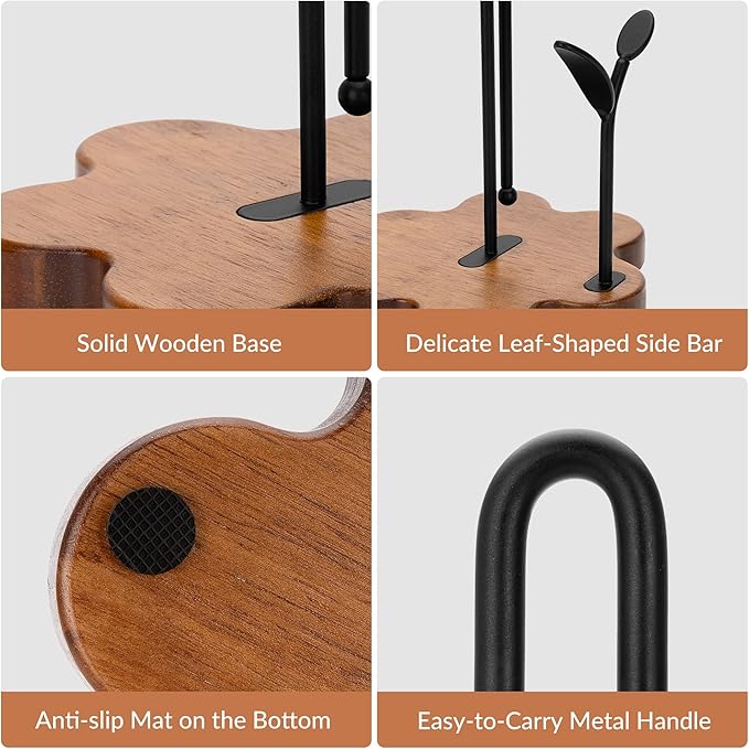 Wood Paper Towel Holder Countertop, Floral Base with Leaf-Shaped Accent Iron Rods, Easy Tear Farmhouse Kitchen Towel Holder for Dining Table