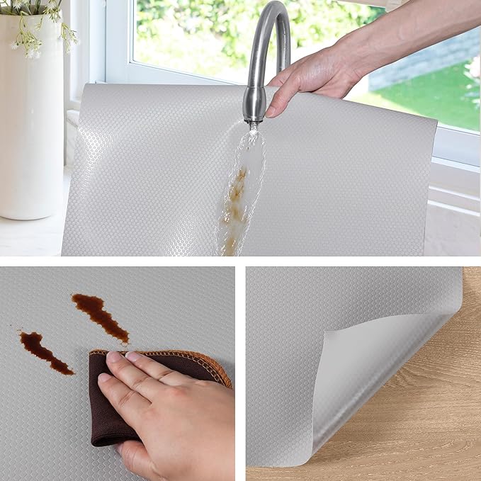 Light Gray Shelf Liners for Kitchen Cabinets Non Adhesive Drawer Liner for Bathroom Waterproof Refrigerator Liners for Shelves Fridge Plastic Mats Cabinet Cupboard Liner 11.8 x 393.7 Inches