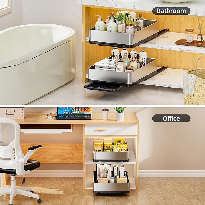 Ewaiira Stainless Steel Dish Drying Rack with Drainboard, Pull Out Cabinet Organizer 12.6" Wx16.5 D, Heavy Duty Slide Out Drawers for Plates, Kitchen Cabinets Pantry Storage