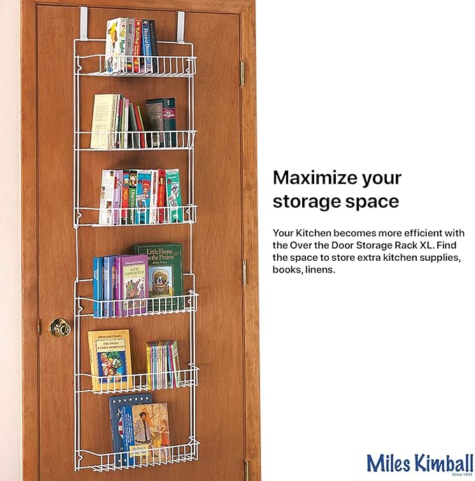 Miles Kimball Over The Door Kitchen Storage Organizer, White Vinyl-Coated Metal Wire - Measures 18 3/4" Wide x 52" High