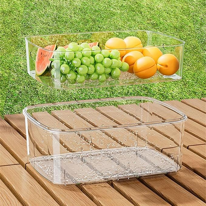 Fridge Storage Box Set with Handles Sturdy Clear Fridge with Lid Stackable Organizers for Kitchen Food Containers