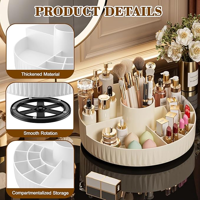 360° Rotate Makeup Organizer, Countertop Skincare Organizer, Large Capacity Multi-Compartment Makeup Brush Lipstick Skincare Organizer, Cosmetic Storage for Dresser Vanity & Bathroom (Pink)