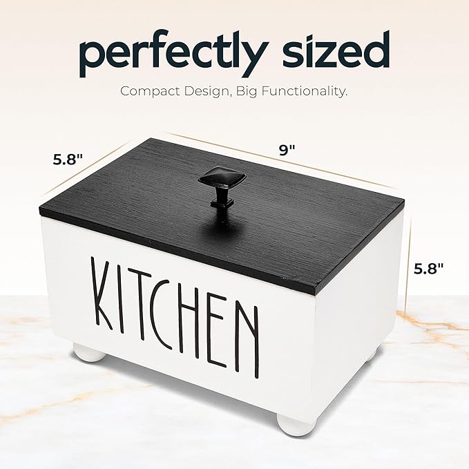 Solid Wood Farmhouse Kitchen Storage Bin with Lid – Rectangular Organizer Box for Countertop or Pantry – Stylish Kitchen Decor & Accessories