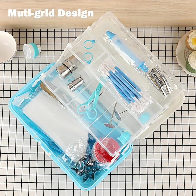 3-Tier Baking Supplies Storage Case Cake Plastic Decorating Tool Storage Box with Handle Folding Craft Organizer for Baking Accessories Snacks