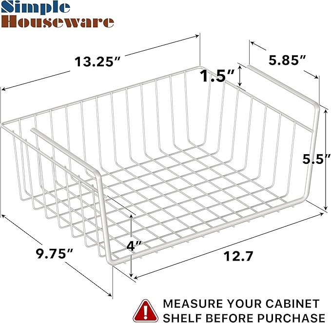 Simple Houseware 6PK Under Shelf Basket, White