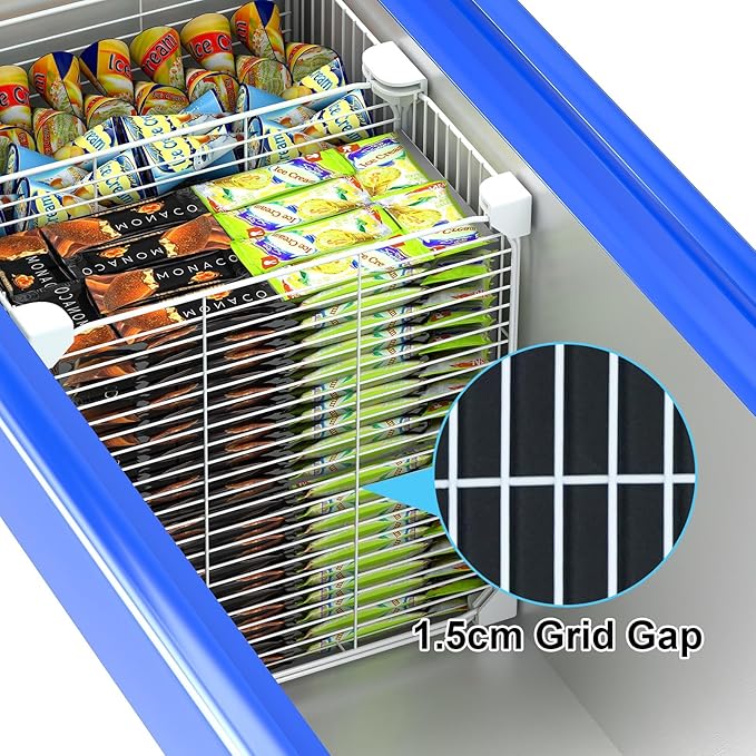 Deep Freezer Organizer Bin 13.8"x13.8"x13.8", Vertical Sides Wire Freezer Baskets with Adjustable Divider Pantry, Freezer Bins for Upright Freezer Meats Frozen Food Snacks Ice Cream Fruits&Vegetables