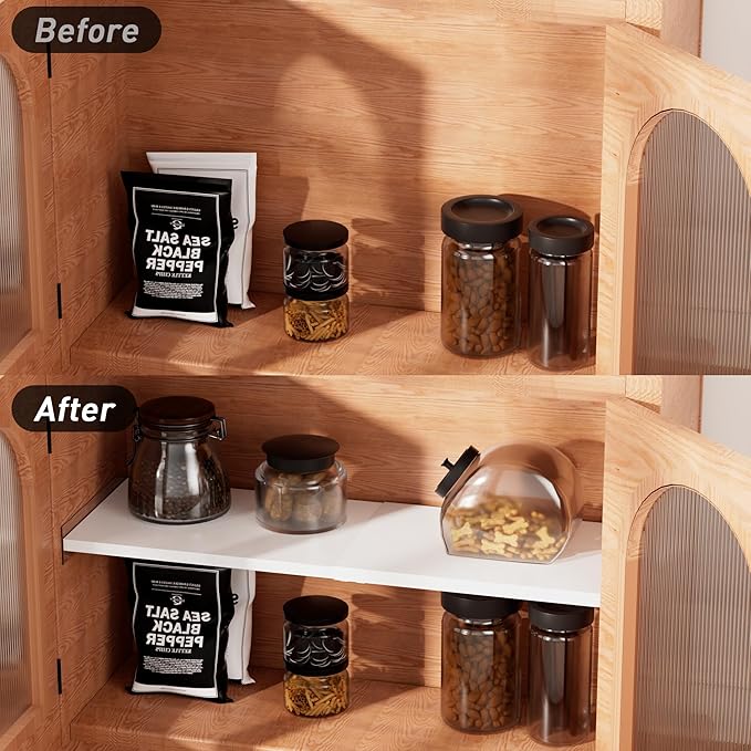 SANNO Adjustable Shelf Organizer for Closet, 17-31" Tension Shelf with Heavy-Duty Adhesive - DIY Expandable Shelf Dividers for Cabinet, Pantry, Wardrobe, Kitchen, 1 Pack
