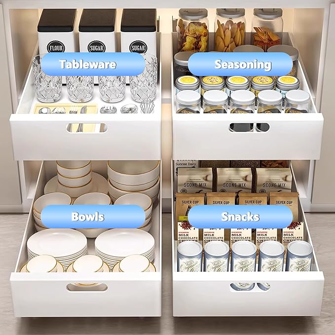 21'' Deep Pull Out Cabinet Organizer Adhesive, 10-Inch Wide Sturdy Carbon Steel Cabinet Drawers Slide Out, Pantry Storage Shelves for Kitchen, Bathroom and Living Room