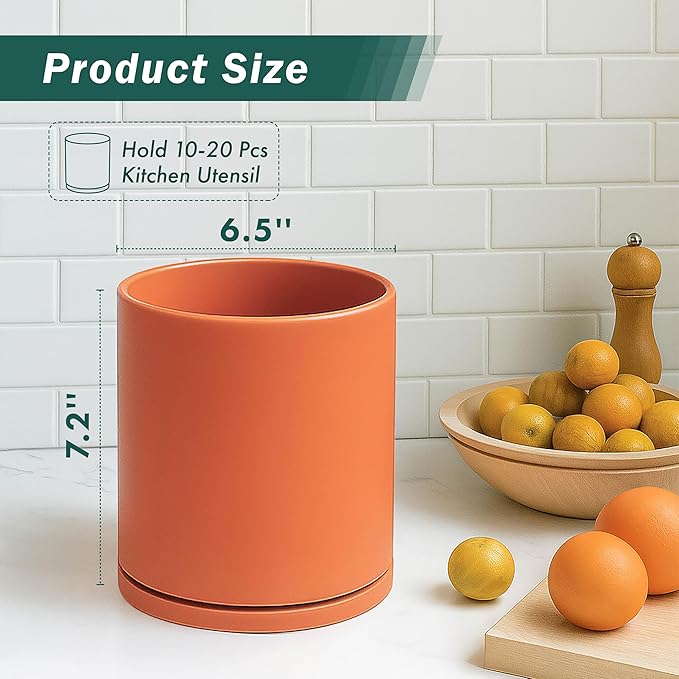 D'vine Dev 360° Rotating Utensil Holder – 7.2" Kitchen Utensil Crock for Countertop, Modern Cooking Tool Organizer for Kitchen Storage & Décor, Set of 2, Pumpkin, 72-Y-E-2