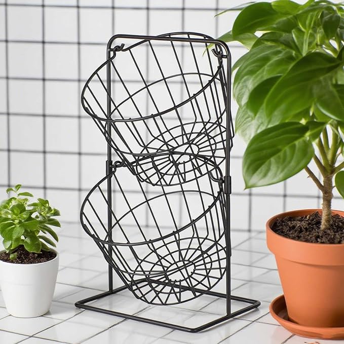 2 Tier Coffee Pod Holder - K Cup Holder Organizer,Hanging Basket Stand for Kitchen Countertop,Coffee Bar Accessories, Metal Black