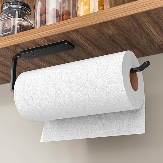 Paper Towel Holder Under Cabinet - Wall Mounted Paper Towel Holder No Drilling, Adhesive Under Cabinet Roll Holder, Black Kitchen Towel Holder, 31 x 8 x 3.5 cm, Aluminum, Black