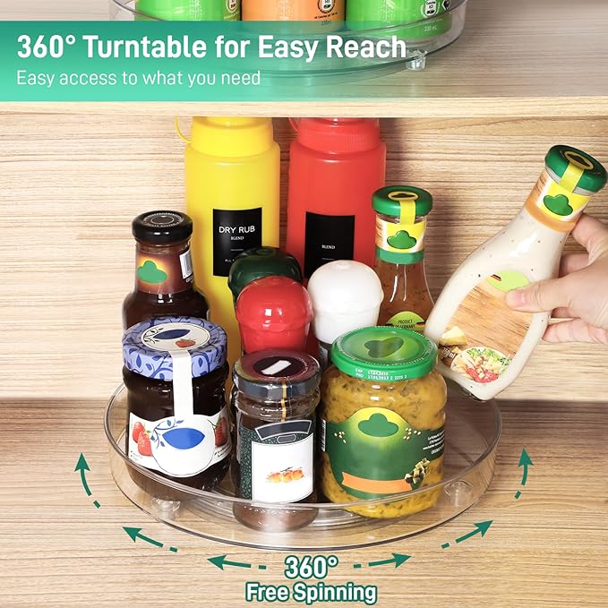 3 Pack Lazy Susan Organizer, 10.7 Inch Lazy Susan Turntable for Cabinet, Turntable Organizer for Pantry Organizers and Storage, Non-Skid Fridge Organizer