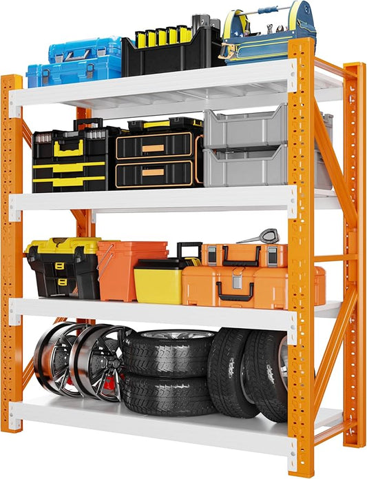 42" W Garage Shelving 3000LBS Garage Shelving Heavy Duty 4-Tier Metal Storage Shelves Adjustable Shelf Unit Storage Rack for Basement Supermarket Warehouse 42" W x 20" D x 78" H Orange-White