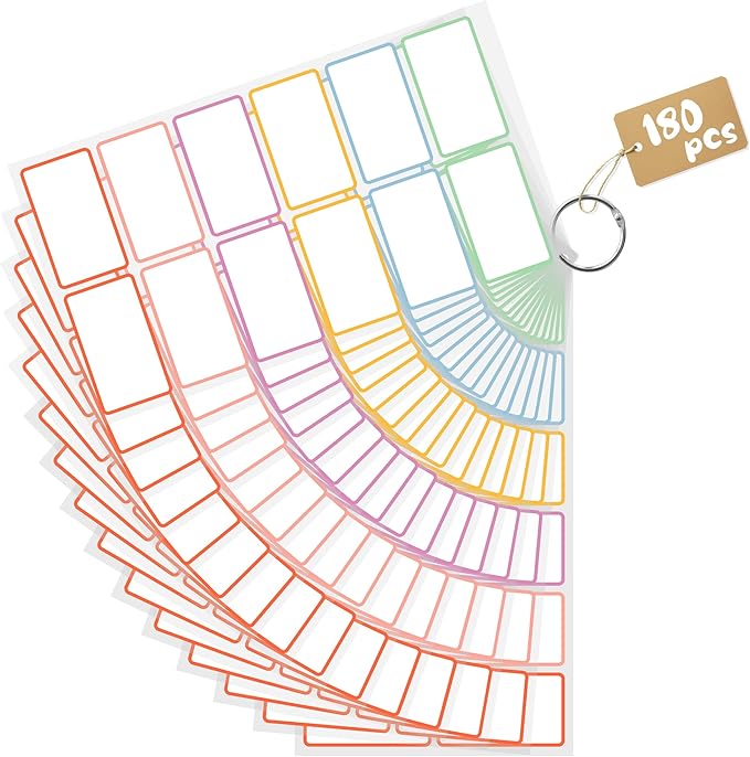 PPB Dry Erase Labels Sticky Notes for Containers, Reusable Waterproof Removable Stickers for Storage Bins, Freezer, Kitchen, Classroom, Whiteboard, All Purpose Use (1.2”x 2”, Multicolor, 180 Dots)