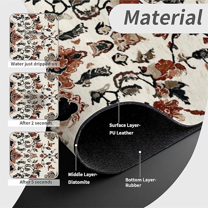 Kitchen Sink Splash Guard，Intricate Persian floral Faucet Mat Sink Gadgets-Super Absorbent Fast Drying Mat Drip Catcher for Kitchen, Bathroom,Sink Mat, Dish Drying Mat, Bathroom(15" X 5.5" )