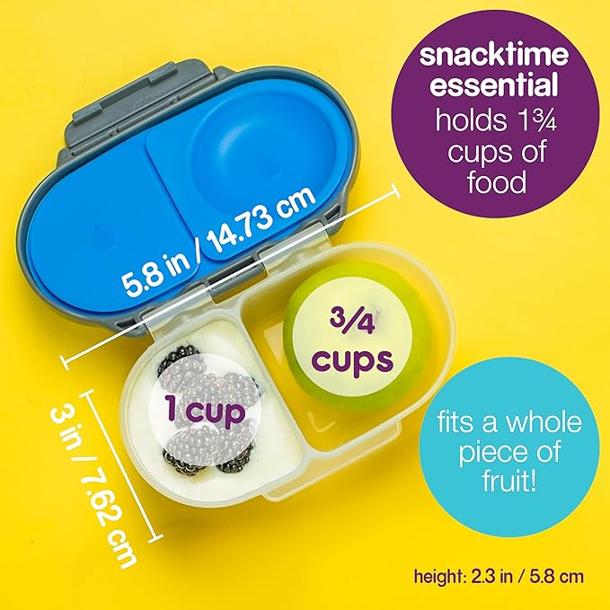 b.box Snack Box 2-Pack - Leak Proof Mini Bento Box for Kids & Toddlers, 2 Compartment Snack Containers, Dishwasher Safe, BPA-Free, PFAS-Free, Ages 4mo+, 1 3/4 Cup Each (Ocean Breeze + Blue Slate)