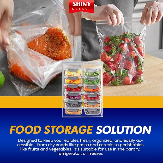 Shiny Select 3 Gallon Large Storage Bag, 16”x18”, 50 Count – Big Clear Plastic Resealable Zip & Lock Bag, 2 Mil Heavy Duty for Fruits, Vegetables, Meat Marinate, Office Supplies, Toys, Books, Gears