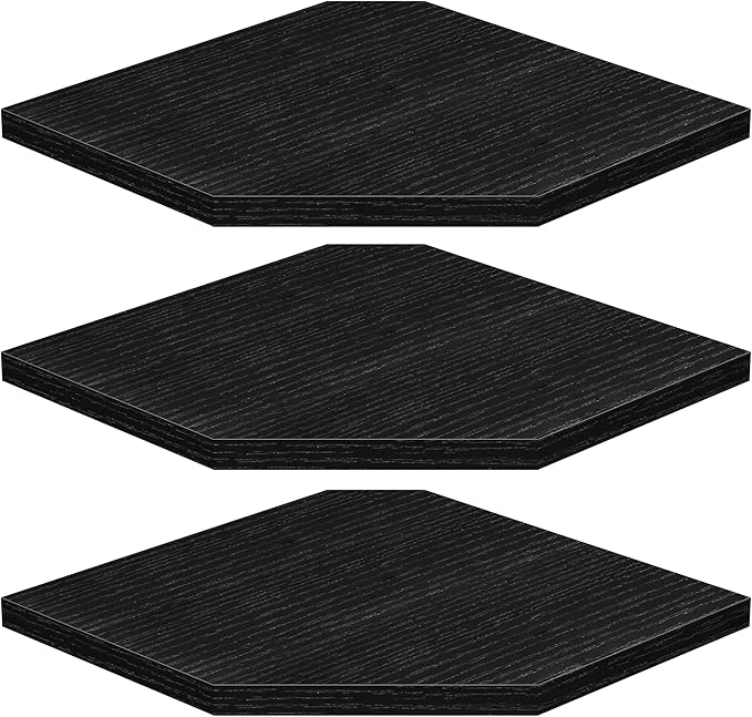 Corner Shelf Wall Mount, Floating Corner Shelves, Set of 3 Corner Wall Shelf Organizer, Rustic Wood Wall Storage Display Shelves for Living Room Bedroom Bathroom Kitchen, Classic Black