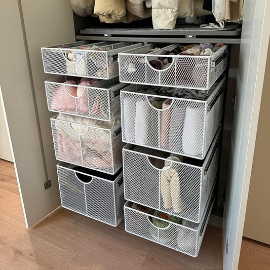 Pull Out Closet Drawer for Clothes | Sliding Wire Basket for Wardrobe Cabinets | Roll Out Storage Organizer | Side Mounting | for Home, Kitchen,Pantry