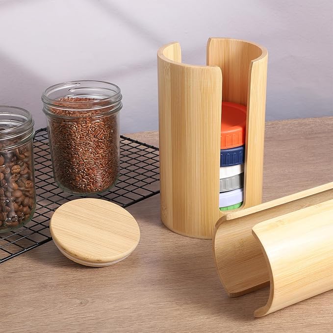 2 PCS Mason Jar Lid Organizer Vertical Bamboo Storage Cup Lid Holder Mason Jar Accessories Suitable for Canning Bamboo Lids for Home Kitchen