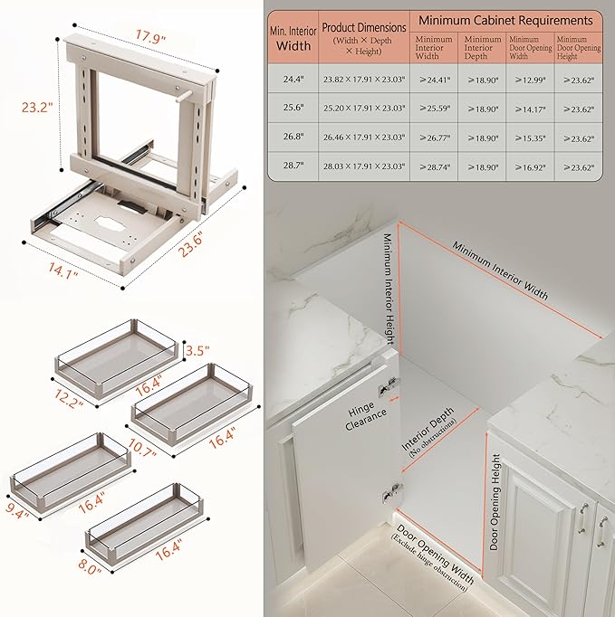 Blind Corner Cabinet Pull Out, Kitchen Corner Cabinet Organizer, 2 Tier 4 Basket Corner Optimizer, Left & Right Open Compatible, Kitchen Storage Shelf Gray For28.7 InteriorWidth