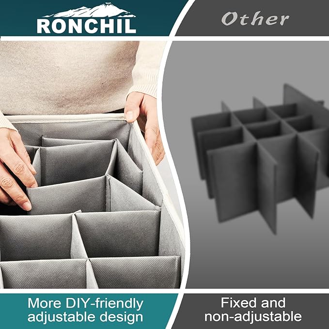 RONCHIL Shoe Organizer for Closet, Foldable Shoe Storage Bins with Clear Cover, Space Saving Shoes Holder with 4 Handles, Large Adjustable Shoe Box Storage Containers, Fits 12-24 Pairs, 1 Pack, Beige