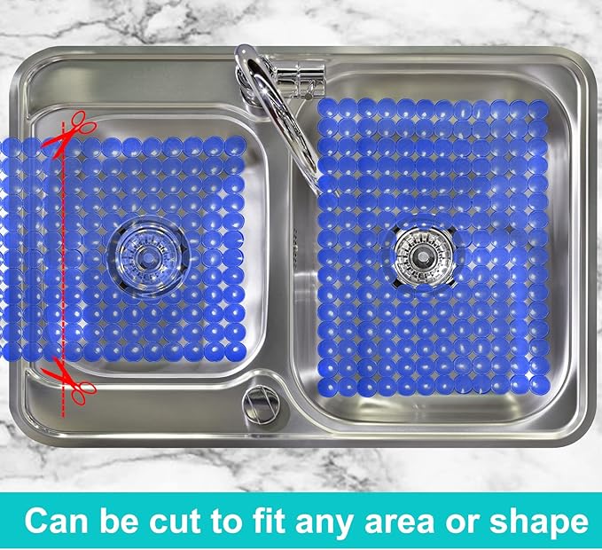 Coopay 2 Pack Kitchen Sink Mat Plastic Protect Mat PVC Eco-Friendly Kitchen Adjustable Stainless Steel/Porcelain Dish Drying Pad Protector for Bottom of Sink, 15 x 11 Inches (Blue)