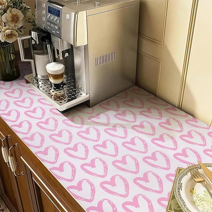 Amiitay Heart Drawer Liner for Cabinets 16IN x 20FT,Shelf Liner Non-Adhesive and Strong Non-Slip Cabinet Drawer Liners for Kitchen,Table,Bookshelves,Waterproof Cupboard Liners,Pink