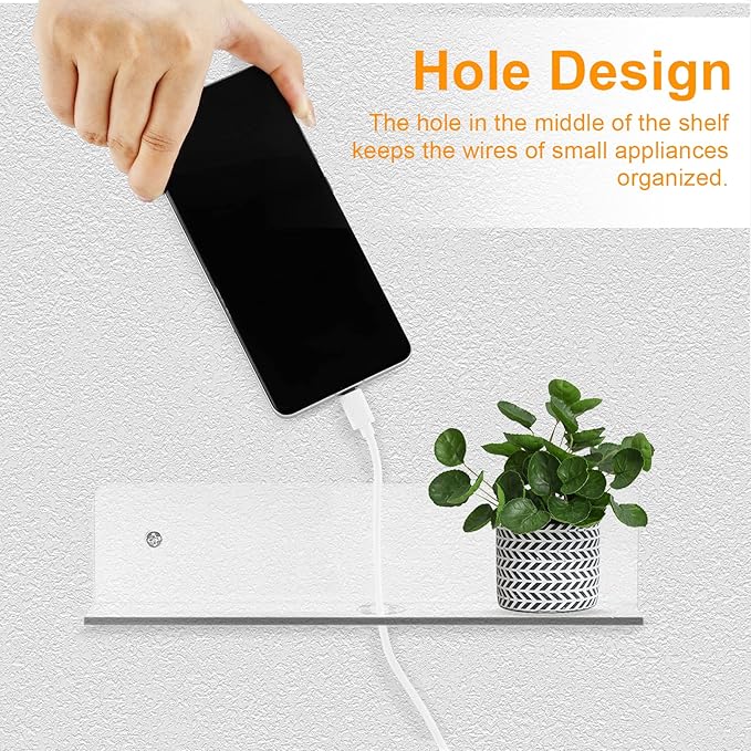 luium 9 Inch Acrylic Floating Shelf, No Drill Adhesive Wall Shelf Set of 4 for Storage, Floating Shelves Damage-Free Expand Wall Space for Living Room, Office, Gaming Room, Bathroom