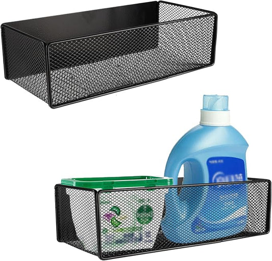 2 Pack Magnetic Shelf for Washing Machine, Laundry Room Organization and Storage accessories, Magnetic Spice Racks for Refrigerator ,Metal Storage Baskets for Laundry ,Kitchen,Room Shelves(Black)