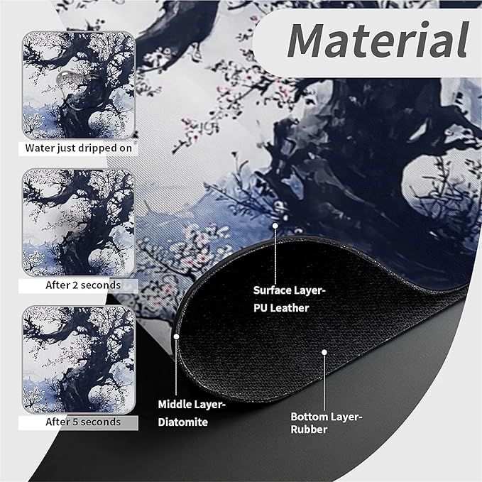 Kitchen Sink Splash Guard，Black White Ink Landscape Faucet Mat Sink Gadgets-Super Absorbent Fast Drying Mat Drip Catcher for Kitchen, Bathroom,Sink Mat, Dish Drying Mat, Bathroom(15" X 5.5" )