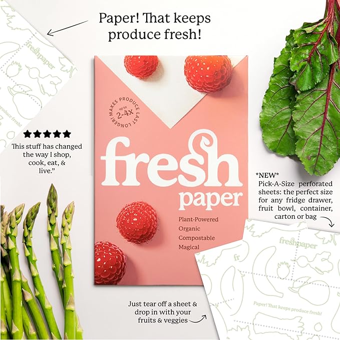 FRESHPAPER Pick-A-Size, Extra-Large, Perforated, 32-Use, Reusable Food Saver Sheets For Produce