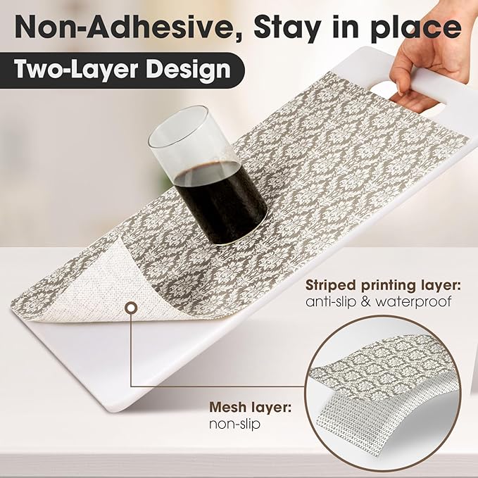 ALIUNI Drawer and Shelf Liner, Non-Slip Kitchen Cabinet Liners Non-Adhesive Thick Strong Grip Waterproof Washable Mats Protect Dresser Shelves Cupboard Bathroom Cabinets, Boho: Beige, 18 in X 20 FT