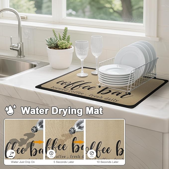 Dish Drying Mat & Coffee Mat for Kitchen Counter, Absorbent Microfiber Waterproof Mat with Non-Slip Backing, Multi-Size Multi-Color Options, Sink and Coffee Bar Accessories