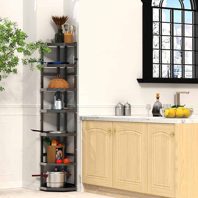 7-Tier Multifunctional Adjustable Pan & Pot Rack for Kitchen, Pan Organizer, Pot Organizer Organization & Storage, Pot Lid Organizer (Big Corner 7-tier)