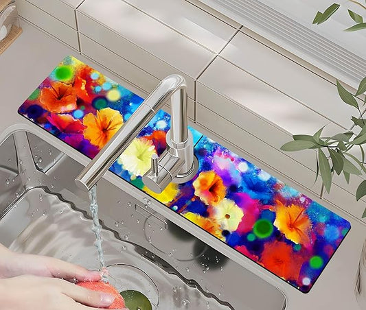 Kitchen Sink Splash Guard Faucet Mat -1 PC Super Absorbent Fast Drying Mat Sink Gadgets-Splash Guard Behind Faucet Drip Catcher for Kitchen, Bathroom,Sink Mat, Dish Drying Mat, Bathroom(23.5" X 5.5" )