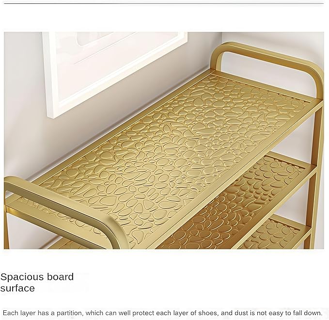 3 Tier Metal Shoe Rack Organizer Vertical Design Entryway Storage Cabinet for Entrance or Kitchen Small and Narrow Free Standing Gold
