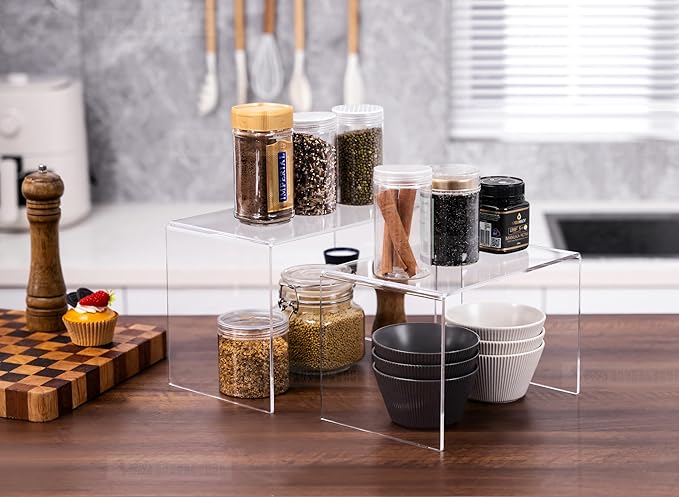 CLAY TONIC Durable 1-Pack Large Clear 5mm Thick Acrylic Display Risers for Kitchen Organizer and Storage,Display Food, Pantry Cabinet Shelf, Retail Display (1, 10.5x7x7 Inch)