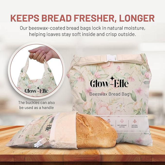 Reusable Bread Bags Set with Beeswax & Sourdough Bread Bag | Organic Cotton Bowl Cover | Freezer-Safe Bread Storage for Eco-Friendly Kitchens