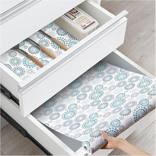 ALIUNI Drawer and Shelf Liner, Non-Slip Kitchen Cabinet Liners Non-Adhesive Thick Strong Grip Waterproof Washable Mats Protect Dresser Shelves Cupboard Bathroom Cabinets, Spiral, 12 in X 10 FT