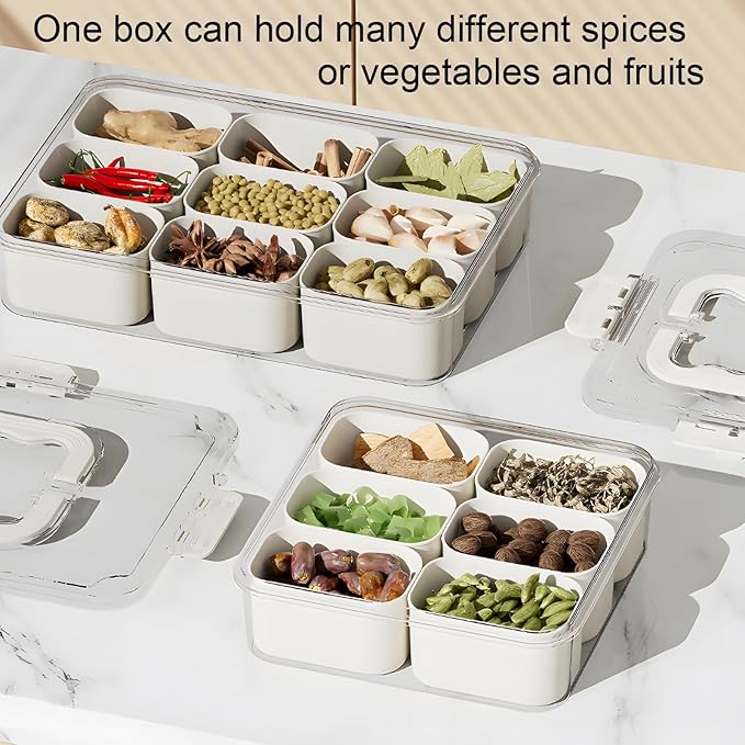 Divided Veggie Tray with Lid and Handle 6 Compartment Serving Tray with Dividers Portable Travel Snack Containers Stackable Snackle Box Charcuterie Container for Fruit,Vegetable,Salad (6 Containers)