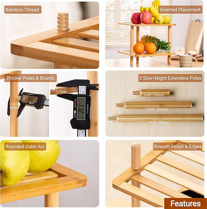 2Pcs 3-Tier Cabinet Organizer Shelf - Bamboo Corner Rack for Kitchen Counter, Cabinet Space Saver for Plates, Dishes, Bowls, Bread - Pantry and Bathroom Storage or Countertop (2, 3Tier-Large-6.7"H)