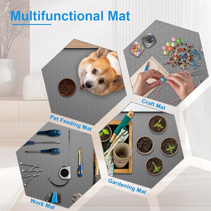 Under Sink Mat - Waterproof Kitchen Cabinet Tray - 28" x 22" Flexible Silicone Under Sink Liner with Drain Hole - Kitchen Bathroom Cabinet Mat and Protector for Drips Leaks Spills （Gray）