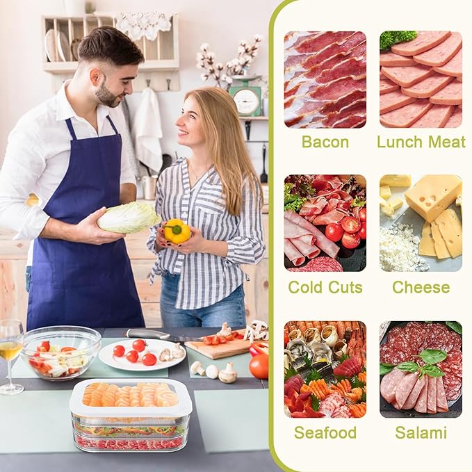 Cecnamt Stackable Deli Meat Container with Drainage Groove and Silicone Lid, Clear Refrigerator Storage Containers for Lunch Meats, Cold Cuts, Bacon, Cheese, BPA Free - 1 Layer