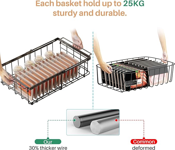 UMDONX Freezer Storage Box - Hanging Freezer Basket, Easy Slide-Out Access, 4-Piece Set, Black