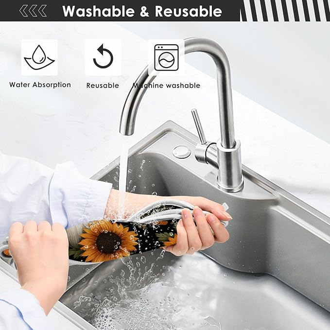 2 PCS Kitchen Sink Splash Guard 30 Inch Faucet Mat for Kitchen Sink Bathroom Sink Faucet Absorbing Drip Drain Mat Pad Microfiber Soft Washable Black Autumn Pumpkins Flowers Maples