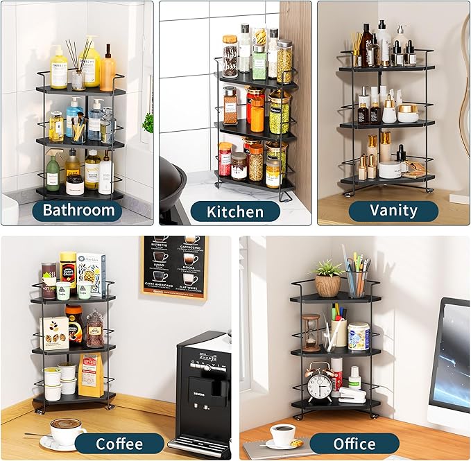 BOIVSHI 3-Tier Bathroom Organizer, Bathroom Counter Organizer, Bathroom Organizers and Storage for Bathroom, Kitchen Counter, Corner Storage Shelf for Bedroom Storage Makeup Skincare Perfume (Black)