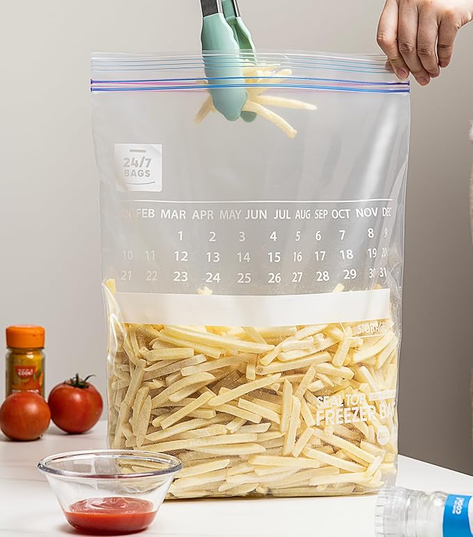 Bulk 2 Gallon Freezer Bags, 210 Count with Expandable Bottom and New Calendar Feature, Easy Fill (6 Boxes of 35)